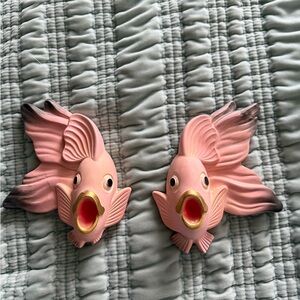 MCM Vintage 1970  Miller Studio Chalkware Fish Hanging Wall Plaques Plaster Set